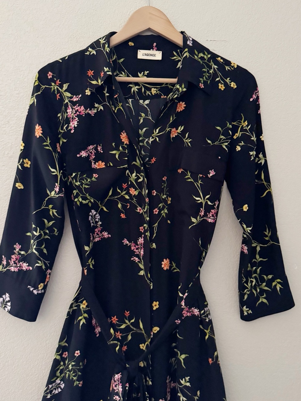 L'agence Cameron Silk Crepe Maxi Shirt Dress Large Black Floral Feminine - Picture 4 of 10